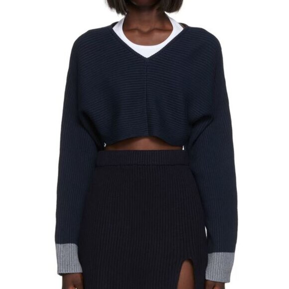 Filippa K navy cropped cashmere blend warm-up sweater - Picture 1 of 7
